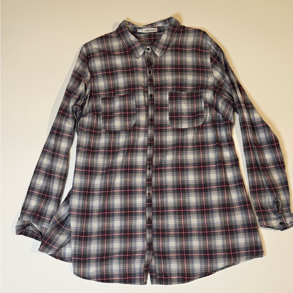 Maurices Checkered Button Down Shirt - Black, White, Red